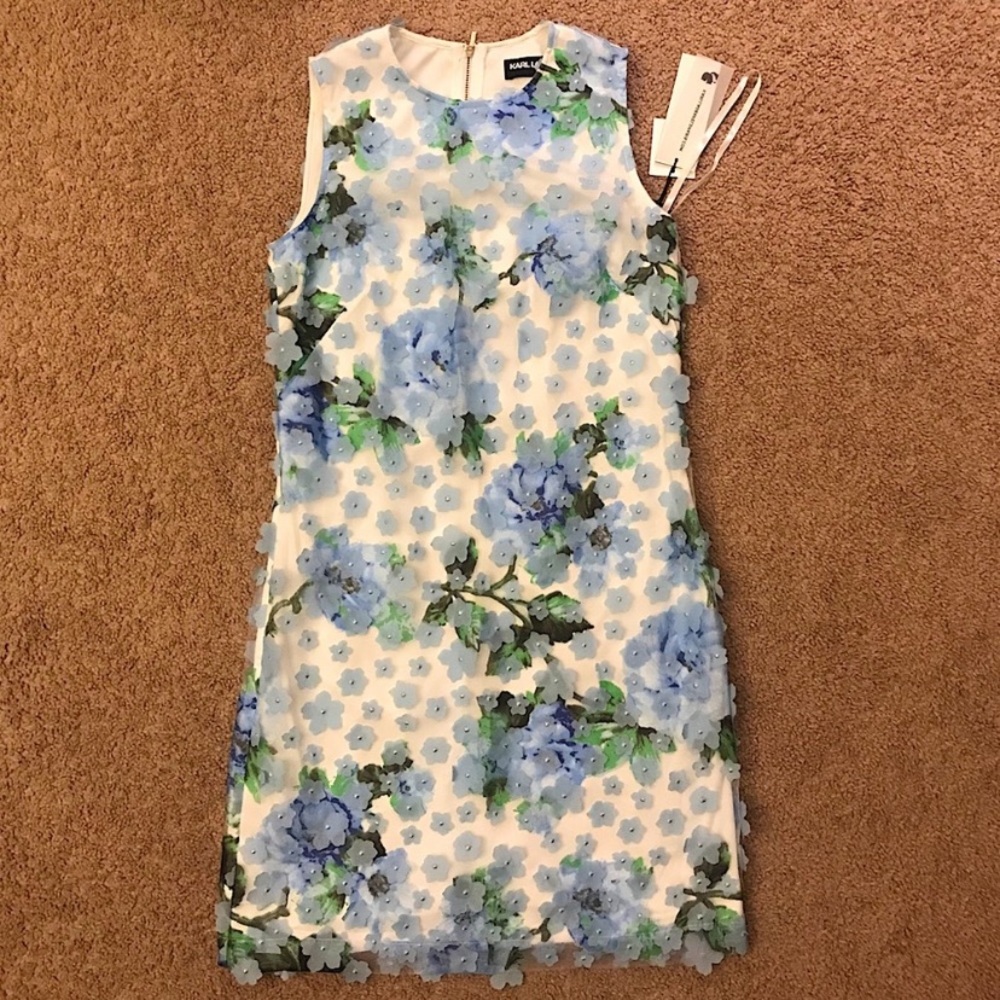 Karl Lagerfeld blue floral appliqué spring dress 2